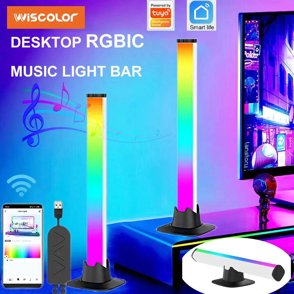 Barra de luz musical RGBIC, luces de ritmo, tira de luz de escritorio, Control por aplicación, lámpara de ambiente USB para videojuegos, dormitorio, retroiluminación de TV