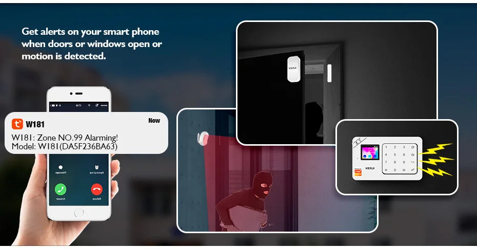 KERUI-Kit de alarma para el hogar, inalámbrico, WiFi, GSM, antirrobo, con pantalla táctil, aplicación Tuya Smart Life, sistema de alarma para protección de seguridad