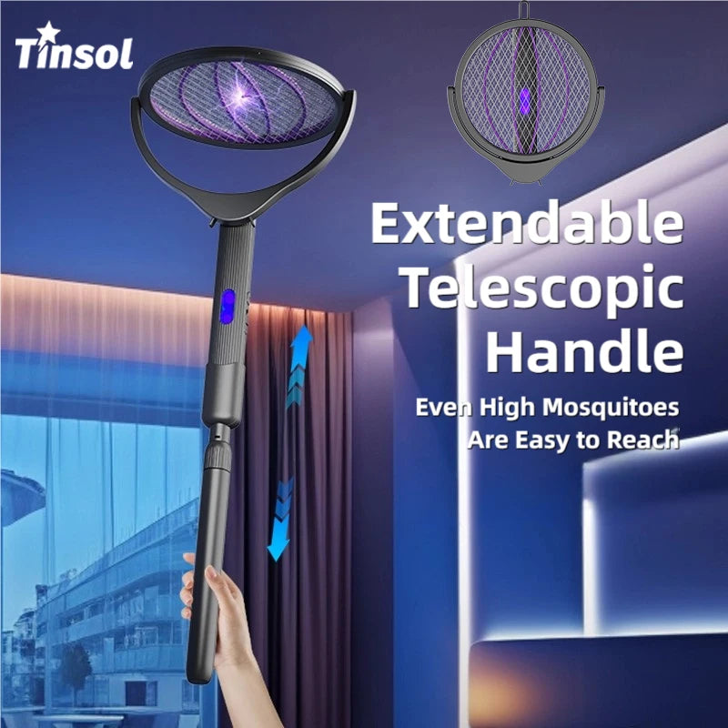 Raqueta Eléctrica Retráctil para Mosquitos TINSOL, Recargable, con Cabezal Giratorio, Mata Mosquitos de Doble Uso para Interiores y Exteriores