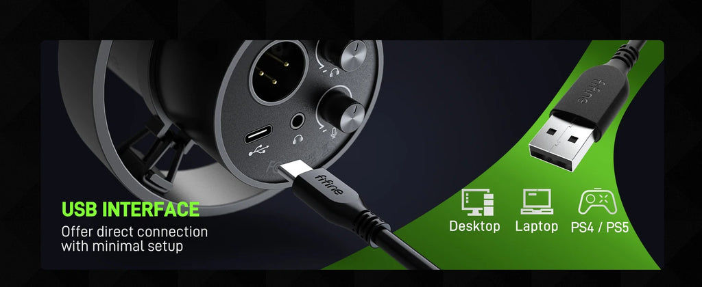 Micrófono dinámico FIFINE USB/XLR con soporte de choque, tecla táctil, conector para auriculares y Control de volumen, para grabación de PC o tarjeta de sonido-K688