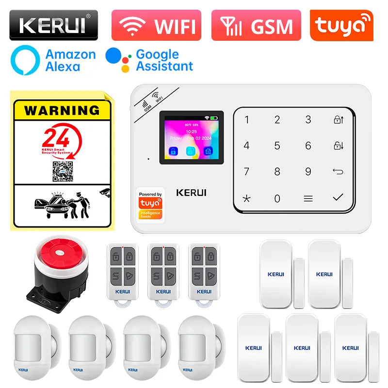 KERUI-Kit de alarma para el hogar, inalámbrico, WiFi, GSM, antirrobo, con pantalla táctil, aplicación Tuya Smart Life, sistema de alarma para protección de seguridad