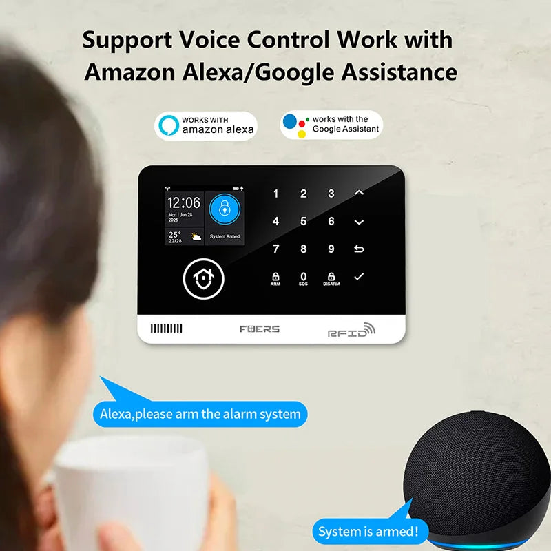 Sistema de alarma FUERS para el hogar TUYA WIFI inteligente GSM alarma de seguridad Host con Sensor de movimiento de puerta Tuya aplicación inteligente control trabajo Alexa