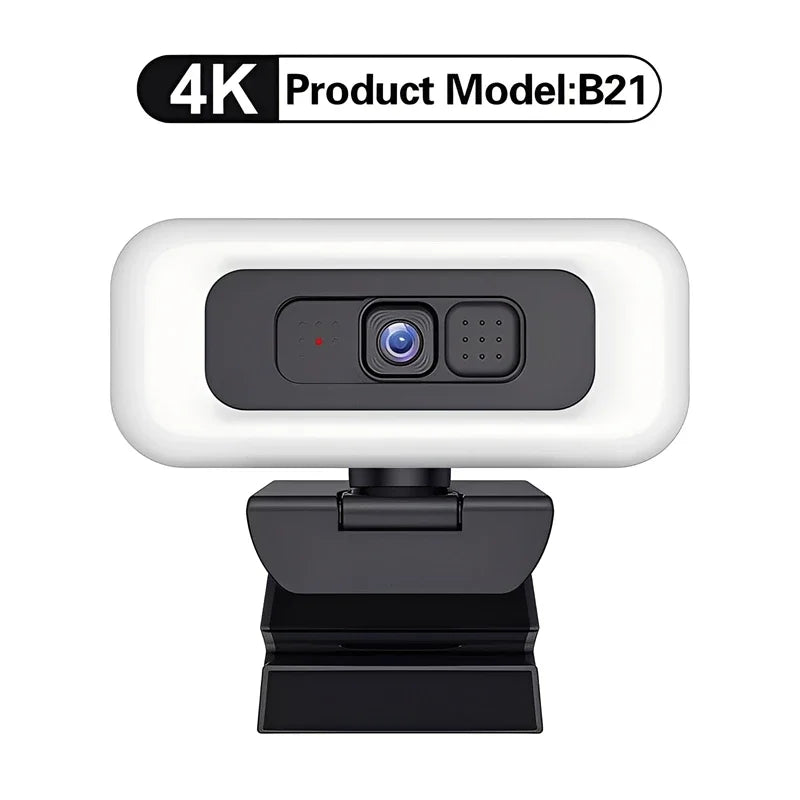 Cámara web Lenovo 2K/4K Ultra HD con enfoque automático, micrófono, luz y cubierta de protección de privacidad para transmisiones en vivo flexibles