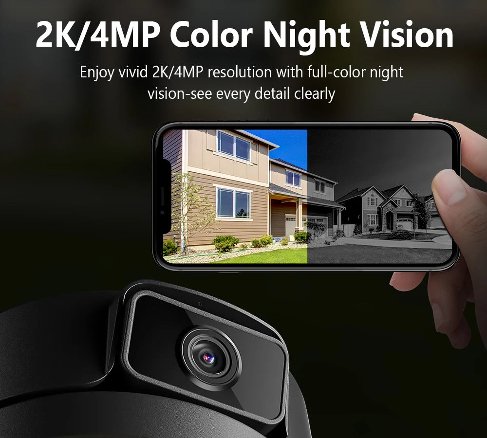 Cámara de Seguridad WiFi PTZ 2K para Exteriores Jarnex, con Detección Humana por IA, Luz para Patio, 4MP, Audio Bidireccional, Lámpara de Jardín PTZ