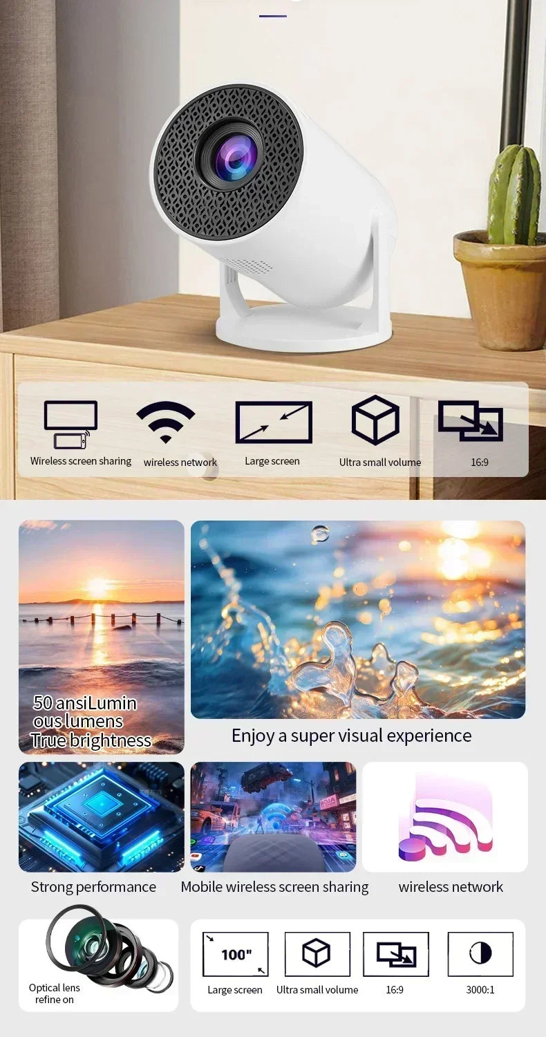 Proyector LED Portátil para Exteriores HY300 2026, 4K, Wifi, 1080P, 1280x720P HD, Cine en Casa, Proyección de Videos, Películas y Videojuegos