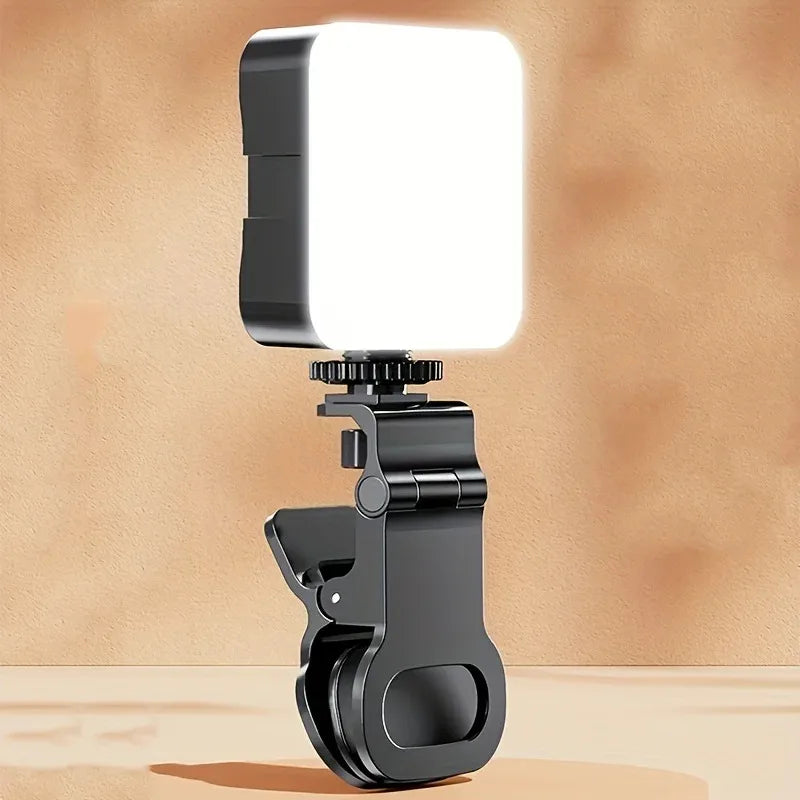 Anillo de luz profesional con clip para teléfono, con 10 niveles de brillo, recargable por USB, luz de relleno portátil para selfies y transmisiones en vivo