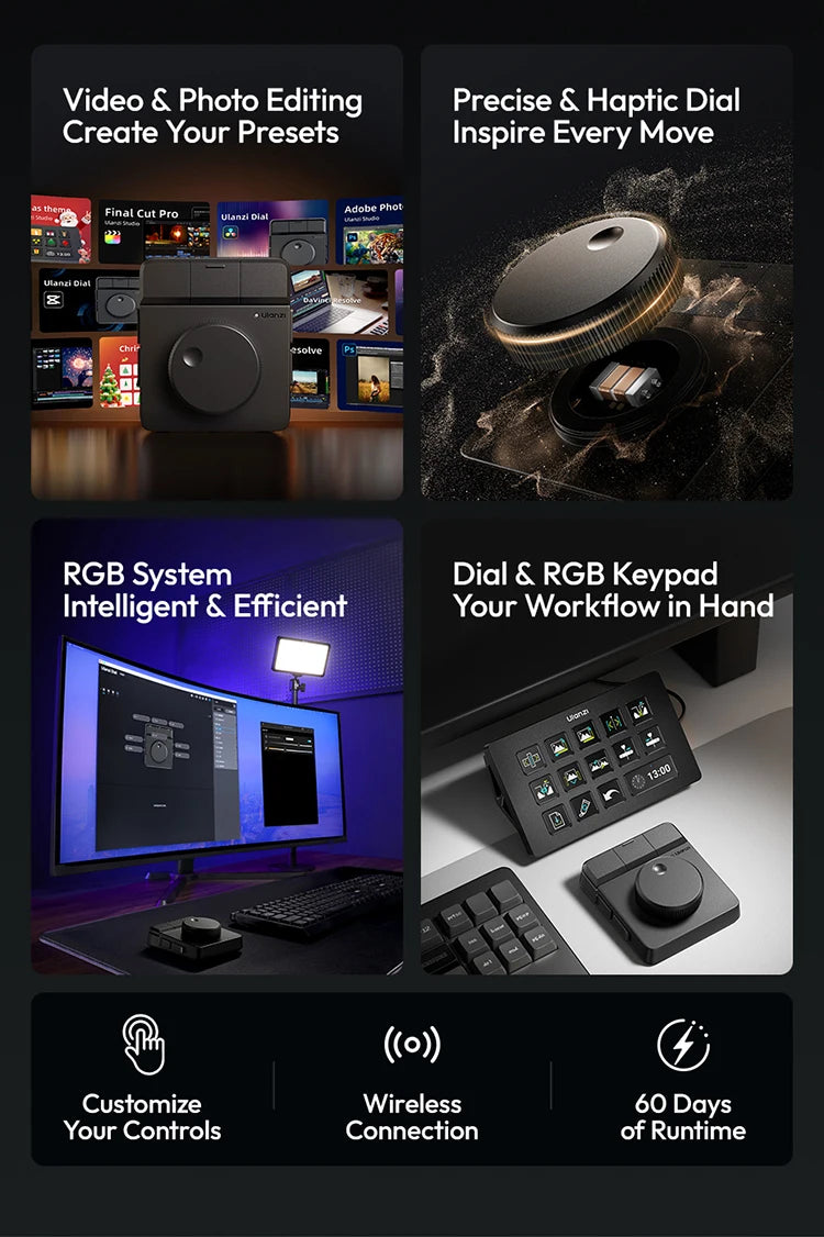 Controlador Creativo Ulanzi D100H, Asistente de Edición de Video para Youtube, Tiktok, PR, PS, Compatible con Bluetooth, Consola de Producción