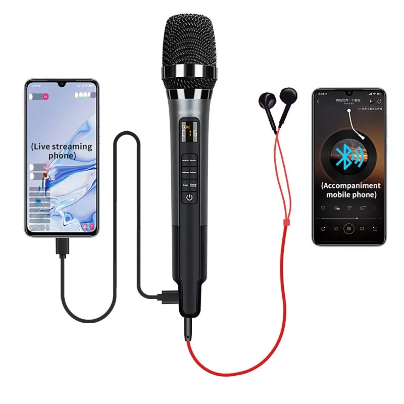 Micrófono de Mano con Tarjeta de Sonido y Efectos, Micrófono Todo en Uno con Cancelación de Ruido y Reverberación, Conexión a Teléfono Celular para Equipos en Vivo