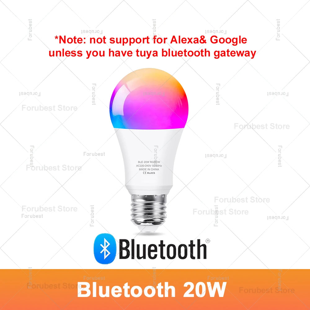 Bombilla LED inteligente Tuya E27 RGB CW 15W 20W WiFi Bluetooth lámpara Led decoración del hogar iluminación 220V 110V para Alexa Amazon Google Voice