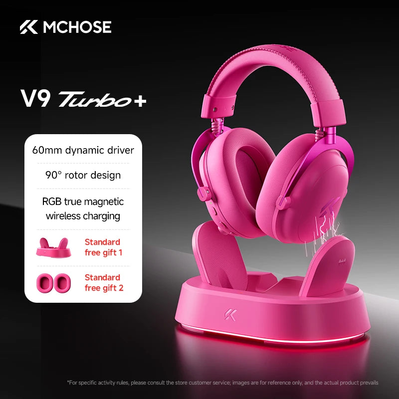 Auriculares Inalámbricos para Juegos MCHOSE V9 Turbo + con Sonido Envolvente 7.1 de 60 mm, Auriculares Profesionales para Esports con Base de Carga RGB