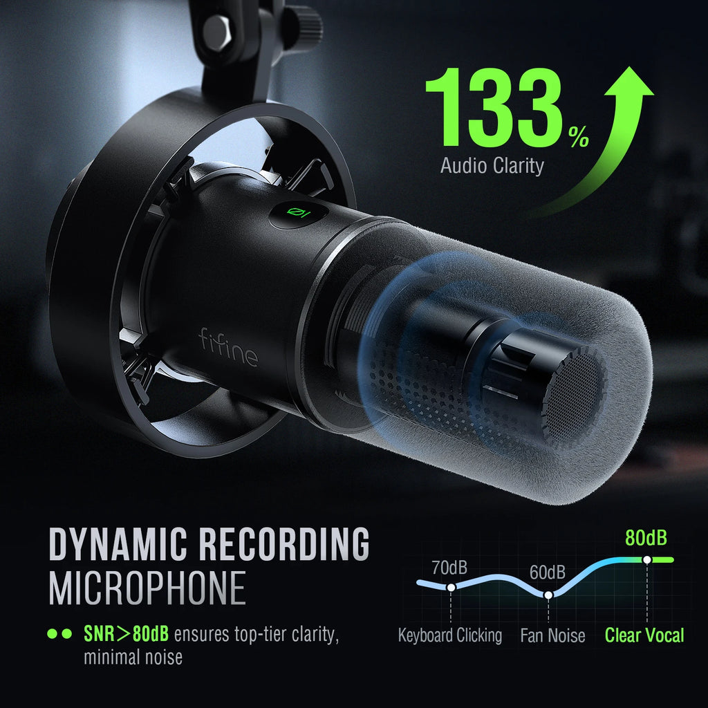 Micrófono dinámico FIFINE USB/XLR con soporte de choque, tecla táctil, conector para auriculares y Control de volumen, para grabación de PC o tarjeta de sonido-K688