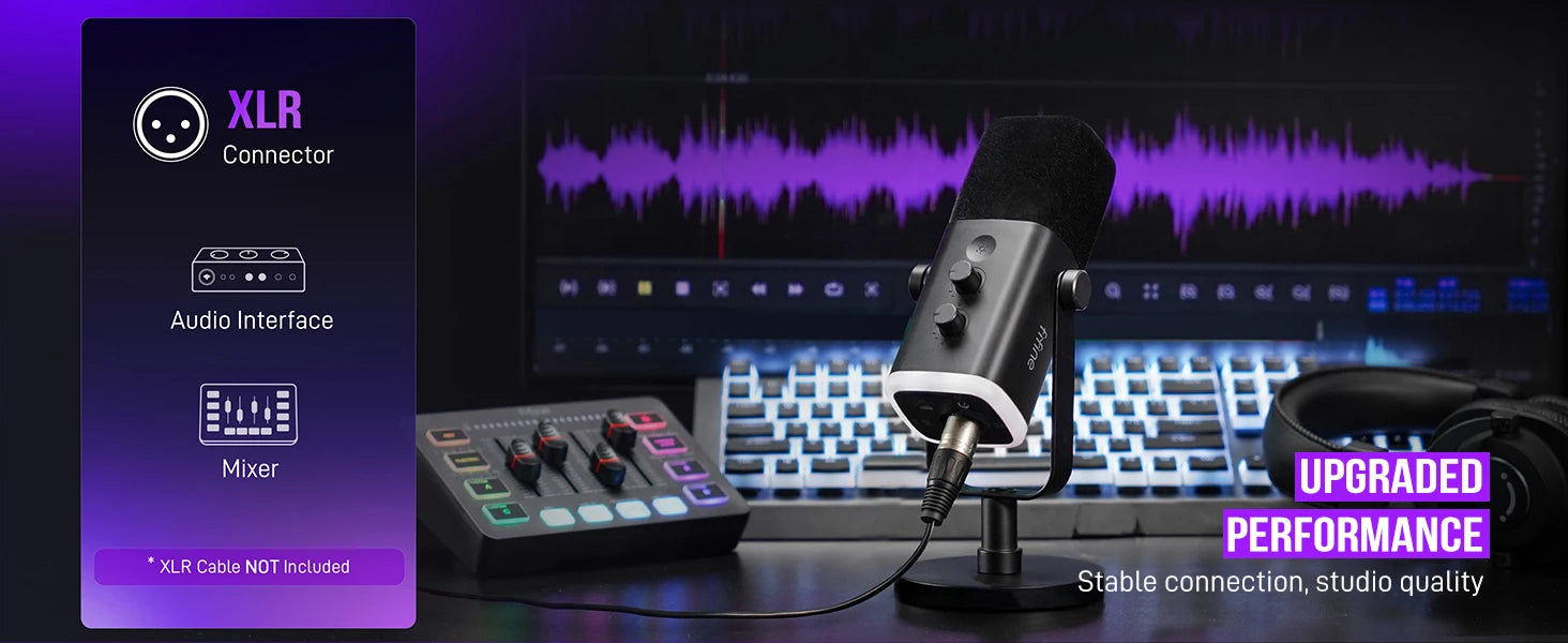Micrófono dinámico FIFINE USB/XLR con Control RGB/conector para auriculares/mú, micrófono para grabación de juegos de PC Streaming AmpliGame-AM8