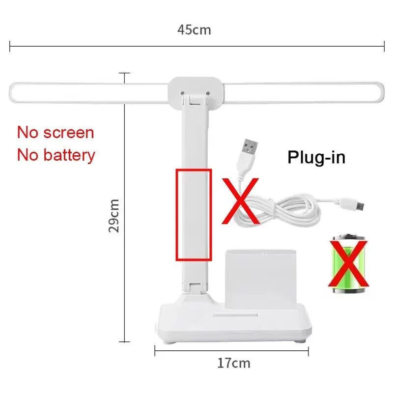 Lámpara de mesa de reloj LED recargable por USB, lámparas de escritorio regulables, 2 cabezales, rotación de 180 grados, protección ocular plegable, luces nocturnas de lectura de escritorio