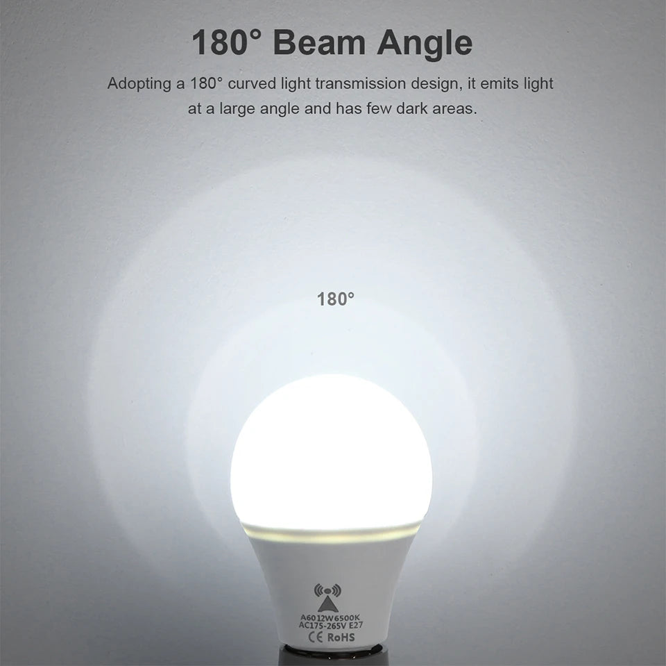 Bombilla LED de detección de Radar de microondas, 220V, E27, 12W, lámpara de inducción de movimiento, Radar incorporado/sensores de luz para escaleras del hogar