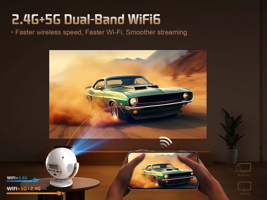 Proyector esférico de cine en casa 4K XBJ, Android WiFi 6 BT 5.0 Auto Keystone 360 °   Proyector de vídeo portátil de rotación para exteriores