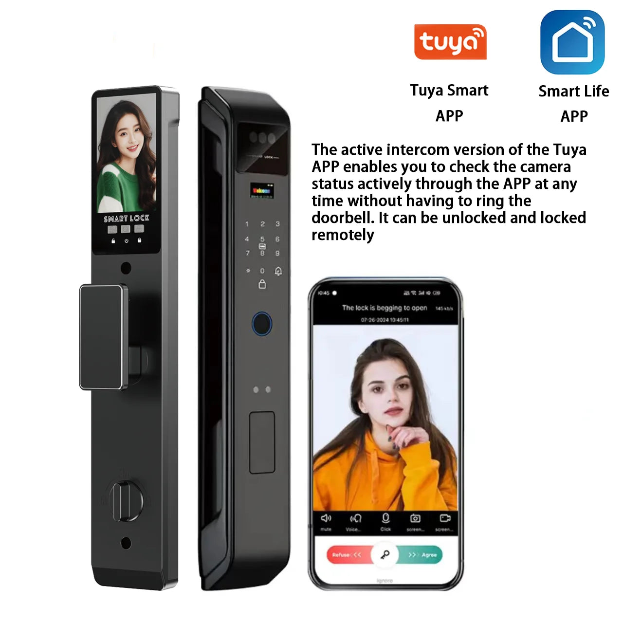 Tuya APP Smart Life APP Control intercomunicador de voz cerradura inteligente reconocimiento facial 3D contraseña de huella digital cerradura de puerta inteligente con cámara