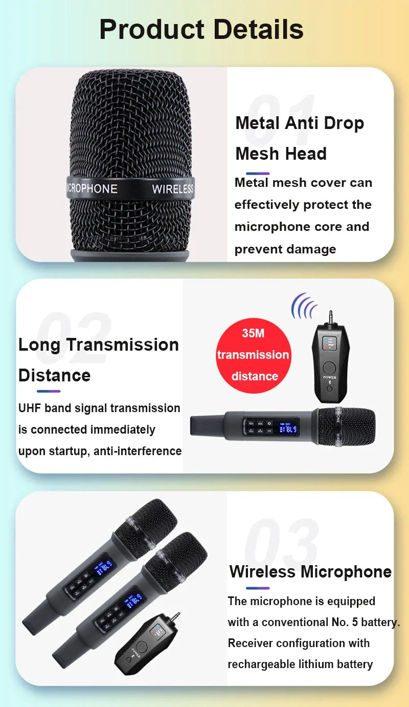 Micrófono de Karaoke dinámico de mano inalámbrico UHF, receptor Bluetooth, reverberación profesional en el hogar, micrófono de graves altos y bajos