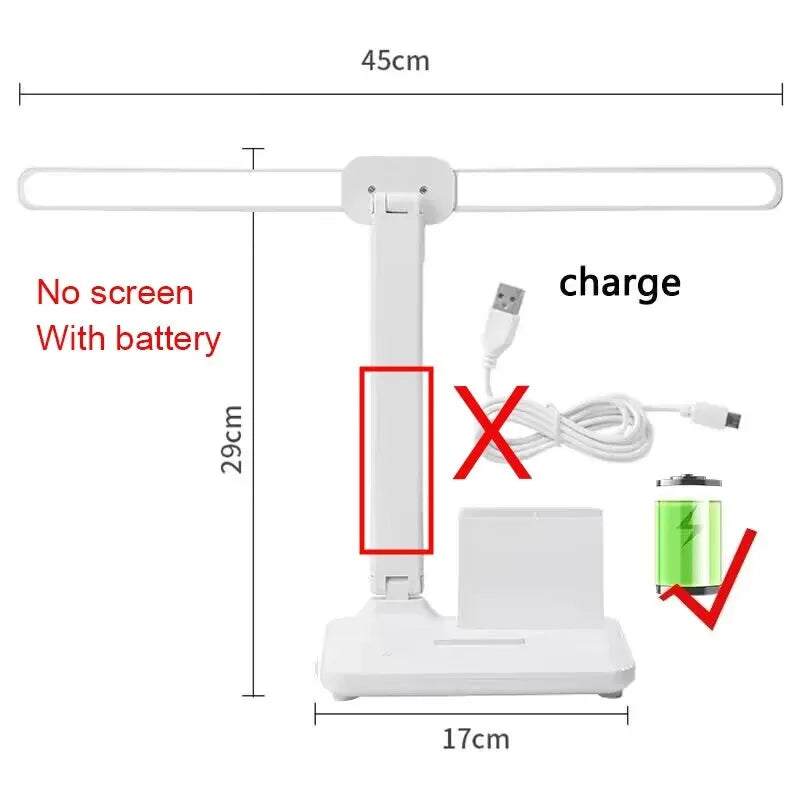 Lámpara de mesa de reloj LED recargable por USB, lámparas de escritorio regulables, 2 cabezales, rotación de 180 grados, protección ocular plegable, luces nocturnas de lectura de escritorio