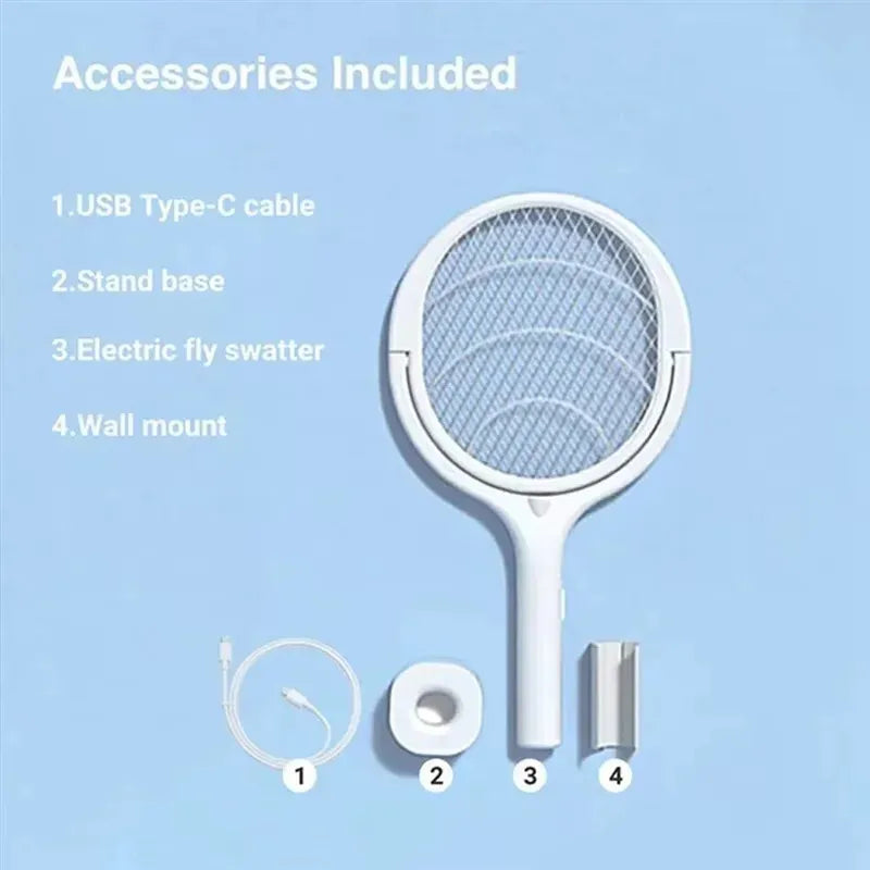 Matamoscas 5 en 1 de carga rápida de seguridad con aislamiento ABGH, lámpara antimosquitos eléctrica ajustable con raqueta ABS