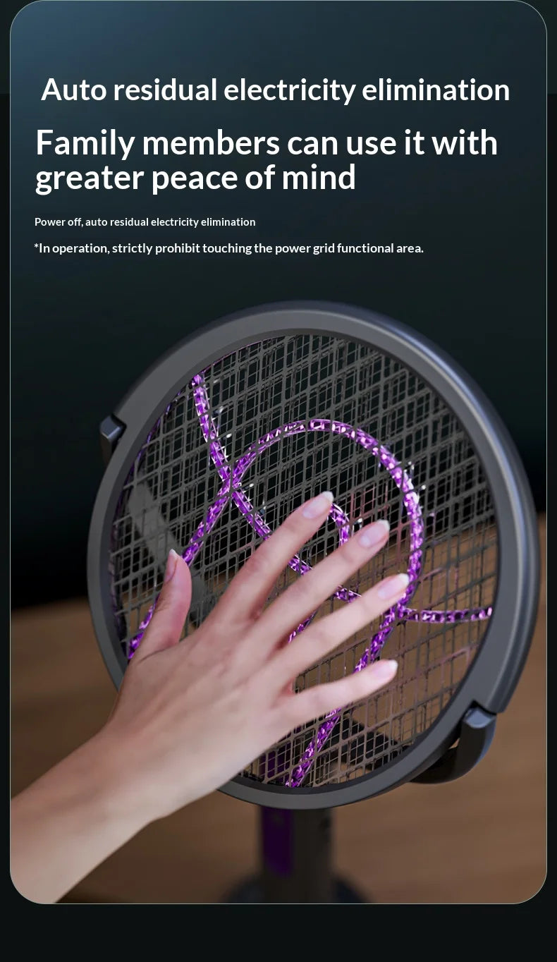 Raqueta Eléctrica Recargable para Matar Insectos con Cabezal Giratorio, Matamoscas y Lámpara Trampa para Mosquitos para Interiores y Exteriores