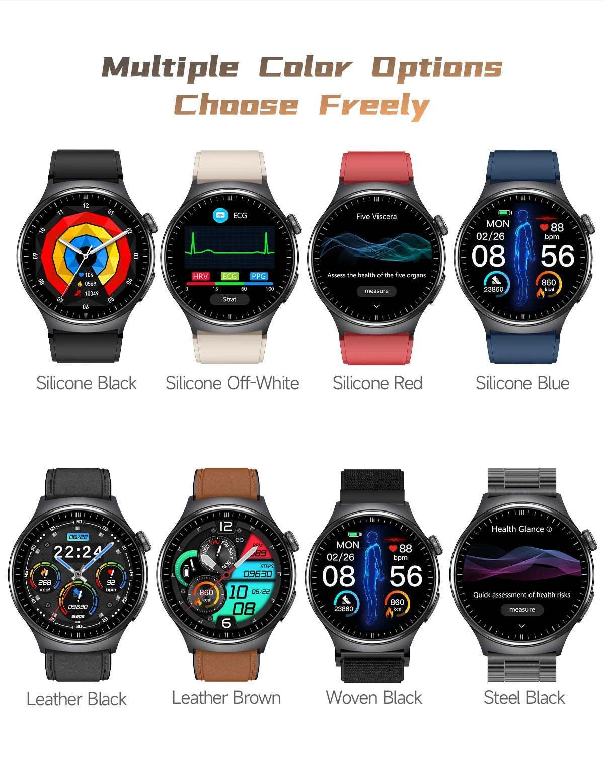 Reloj Inteligente 2026 con Diagnóstico Preciso de ECG, Medición de Grasa Corporal, Oxígeno en Sangre, Presión Arterial, Pantalla HD AMOLED, Llamadas, para Hombres y Mujeres
