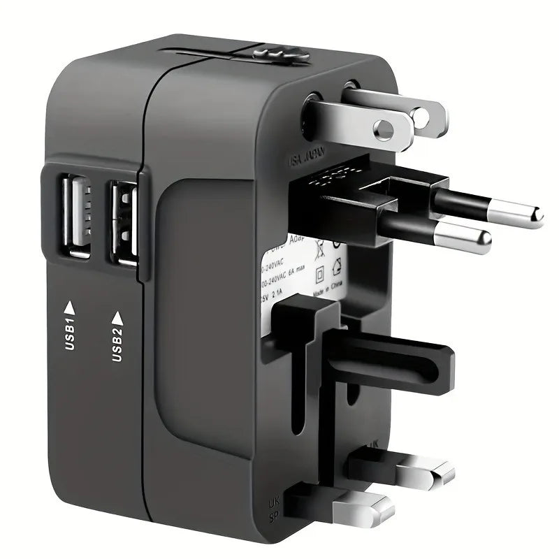 Adaptador de viaje Universal para EE. UU., UE, Reino Unido, AUS, adaptador de cargador, convertidor de salida, adaptador de enchufe con puerto USB Dual