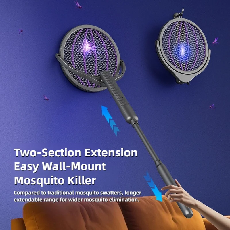 Raqueta Eléctrica Retráctil para Mosquitos TINSOL, Recargable, con Cabezal Giratorio, Mata Mosquitos de Doble Uso para Interiores y Exteriores