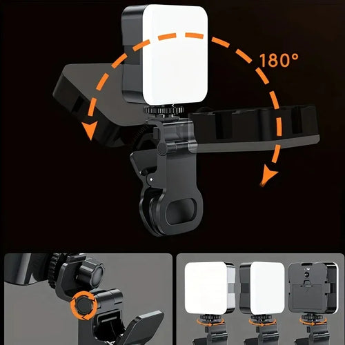 Anillo de luz profesional con clip para teléfono, con 10 niveles de brillo, recargable por USB, luz de relleno portátil para selfies y transmisiones en vivo