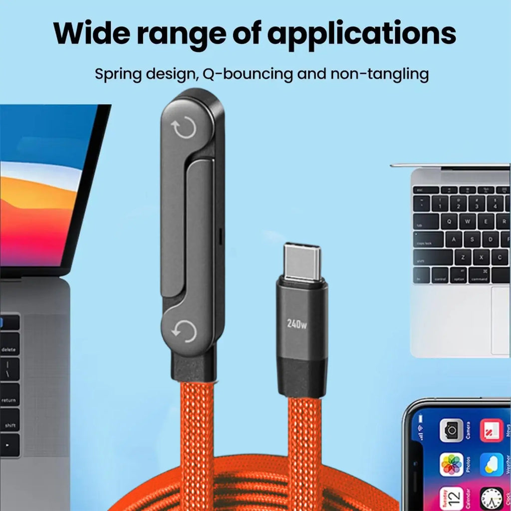 Cable de Carga Rápida de 240W con Soporte Plegable para Teléfono, para iPhone 16 17 Pro Max, Samsung, Mi, Laptop, Cargador PD Tipo-C, Cable de Datos para Juegos