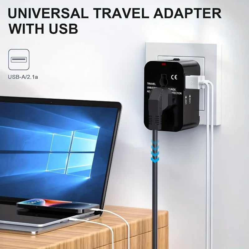 Adaptador de viaje Universal para EE. UU., UE, Reino Unido, AUS, adaptador de cargador, convertidor de salida, adaptador de enchufe con puerto USB Dual