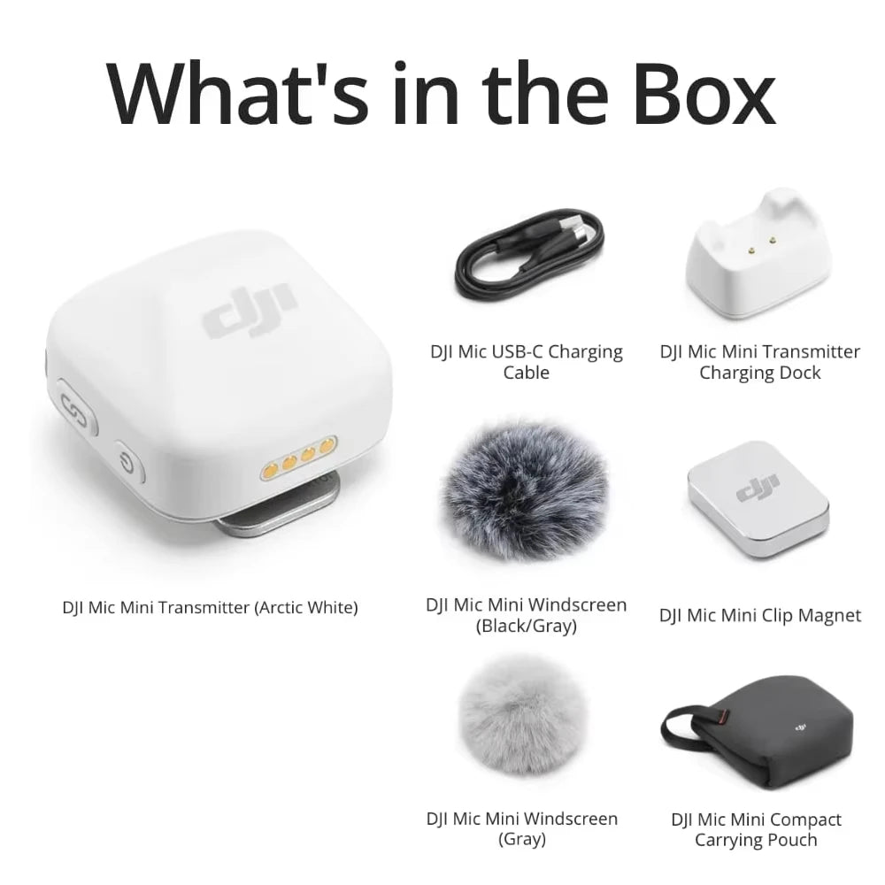 Micrófono Inalámbrico Original DJI Mic Mini (1 TX + 1 RX), Ultraligero, Audio de Alta Fidelidad, Cancelación de Ruido, Limitación Automática