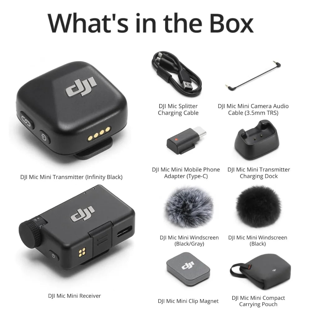 Nuevo Micrófono Inalámbrico DJI Mic Mini (2TX+1RX+Estuche de Carga) con Cancelación Inteligente de Ruido, Audio de Alta Calidad, Original de DJI
