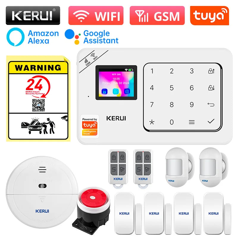 KERUI-Kit de alarma para el hogar, inalámbrico, WiFi, GSM, antirrobo, con pantalla táctil, aplicación Tuya Smart Life, sistema de alarma para protección de seguridad