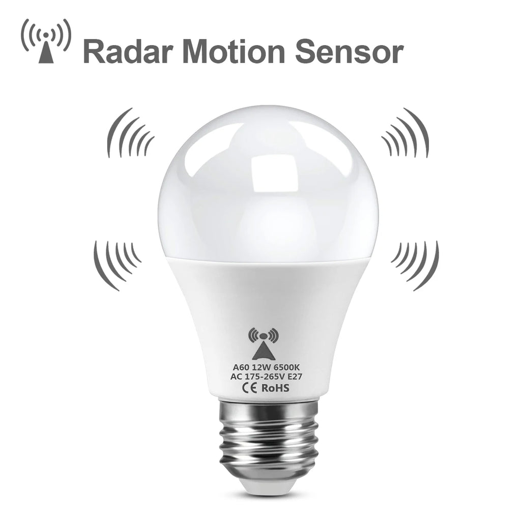 Bombilla LED de detección de Radar de microondas, 220V, E27, 12W, lámpara de inducción de movimiento, Radar incorporado/sensores de luz para escaleras del hogar
