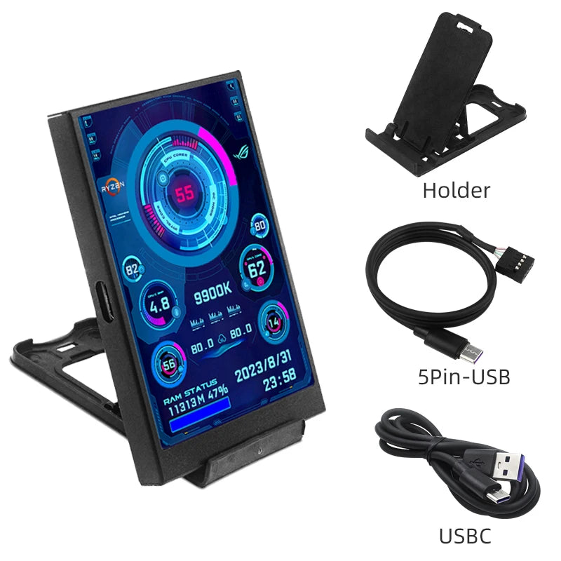 Pantalla secundaria tipo C de 3,5 pulgadas para ordenador CPU RAM GPU HDD Monitor 320*480 IPS LCD ISB pantalla TURZX Software NO AIDA64
