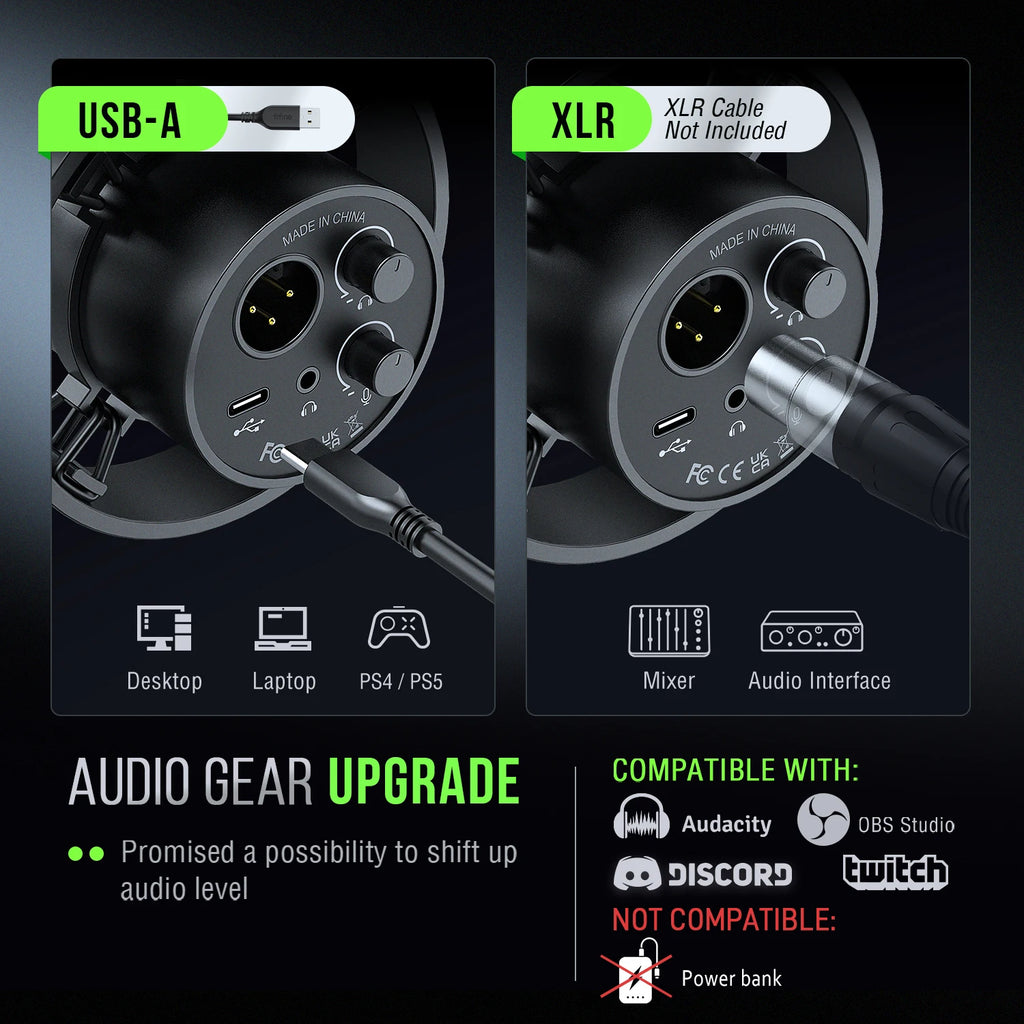 Micrófono dinámico FIFINE USB/XLR con soporte de choque, tecla táctil, conector para auriculares y Control de volumen, para grabación de PC o tarjeta de sonido-K688