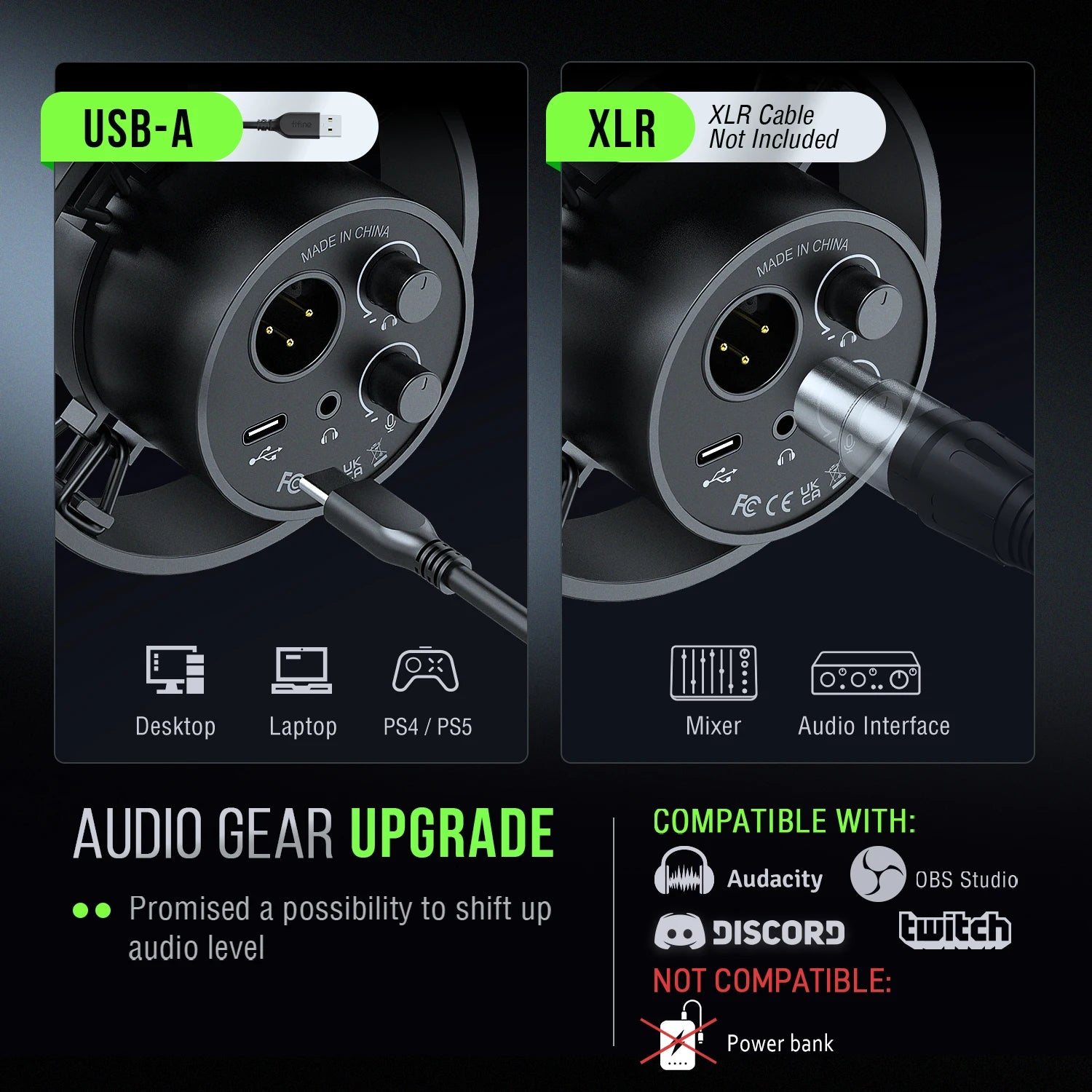 Micrófono dinámico FIFINE USB/XLR con soporte de choque, tecla táctil, conector para auriculares y Control de volumen, para grabación de PC o tarjeta de sonido-K688