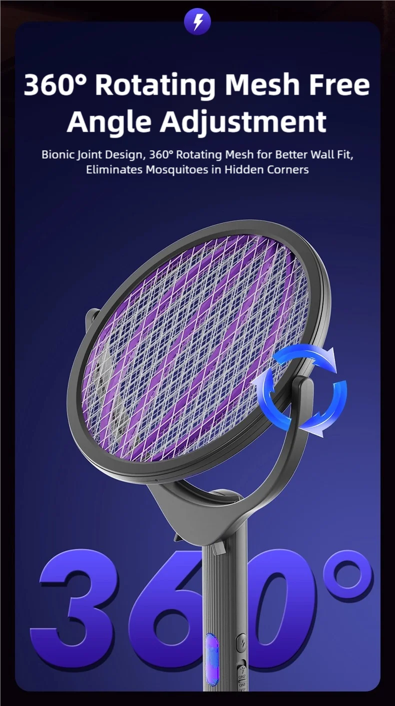 Raqueta Eléctrica Retráctil para Mosquitos TINSOL, Recargable, con Cabezal Giratorio, Mata Mosquitos de Doble Uso para Interiores y Exteriores