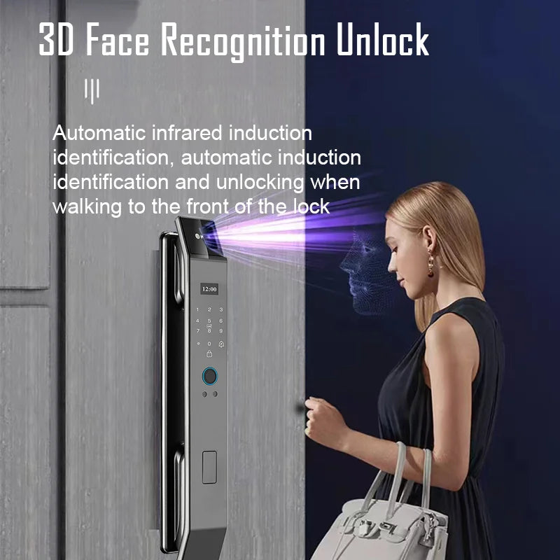 Tuya APP Smart Life APP Control intercomunicador de voz cerradura inteligente reconocimiento facial 3D contraseña de huella digital cerradura de puerta inteligente con cámara