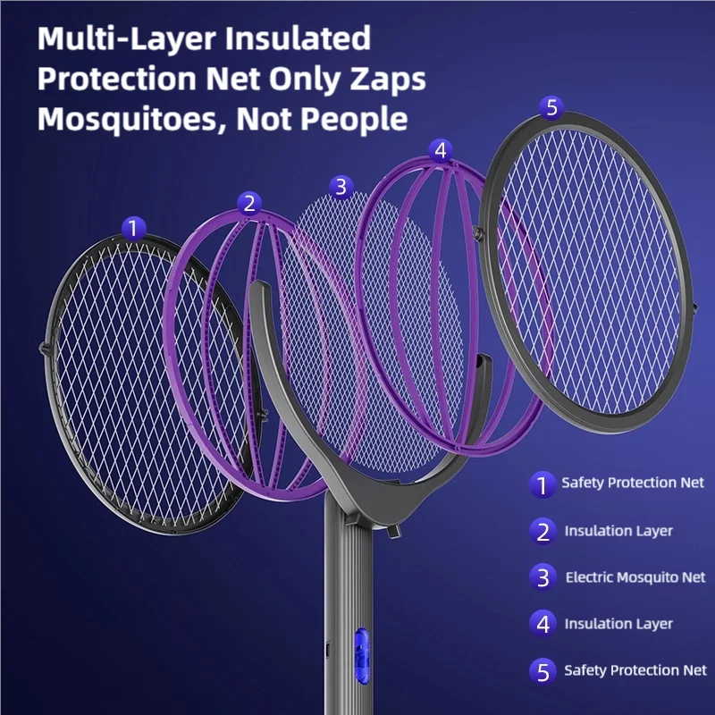 Raqueta Eléctrica Retráctil para Mosquitos TINSOL, Recargable, con Cabezal Giratorio, Mata Mosquitos de Doble Uso para Interiores y Exteriores
