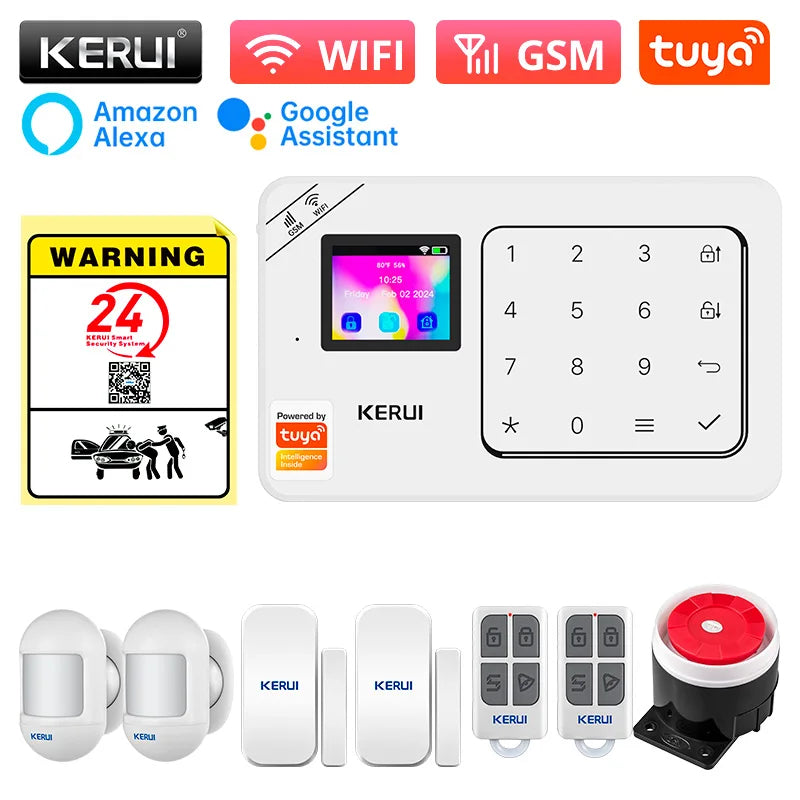 KERUI-Kit de alarma para el hogar, inalámbrico, WiFi, GSM, antirrobo, con pantalla táctil, aplicación Tuya Smart Life, sistema de alarma para protección de seguridad