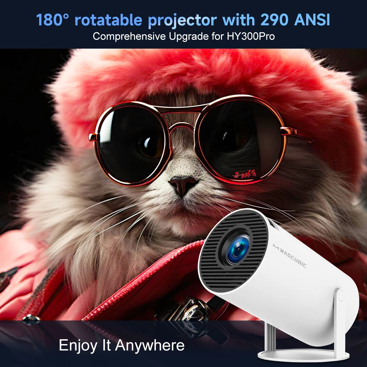 Proyector Magcubic HY300 Pro 8K Android 14 Dual Wifi6 290ANSI Allwinner H726 BT5.4 1080P 1280*720P Proyector de cine en casa para exteriores