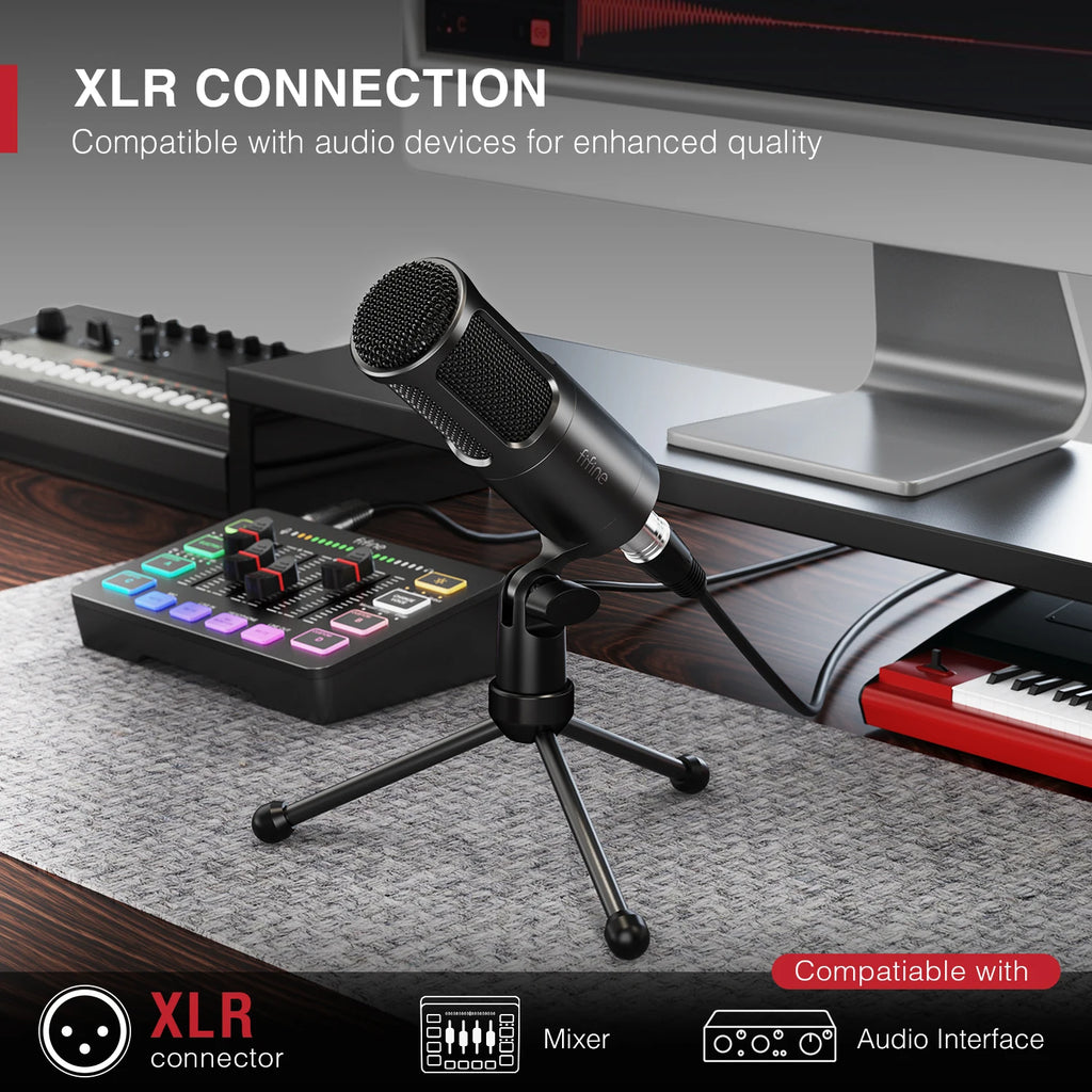 Micrófono dinámico FIFINE XLR, micrófono de Podcast Vocal con patrón cardioide, micrófono de Metal para transmisión/tubar/grabación de vídeo, K669D