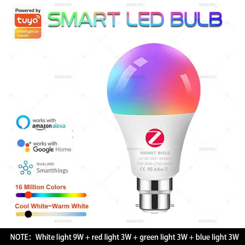 Zigbee 3,0 bombilla Led inteligente 110V 220V E27 B22 lámparas RGBCW funciona con Alexa Echo Plus Google Home Assistant aplicación Control de voz 2MQTT