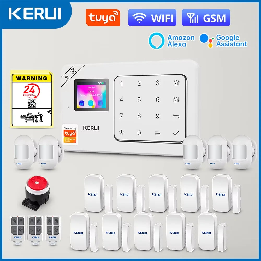 KERUI-Kit de alarma para el hogar, inalámbrico, WiFi, GSM, antirrobo, con pantalla táctil, aplicación Tuya Smart Life, sistema de alarma para protección de seguridad