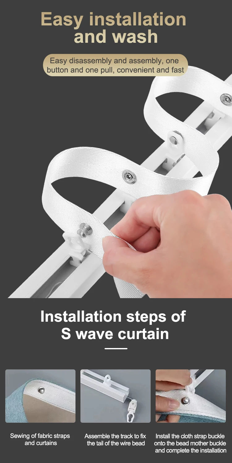 Sistema de Riel para Cortinas Inteligentes S Wave, Motor Compatible con Matter, Homekit, eWeLink y Asistente de Hogar Inteligente
