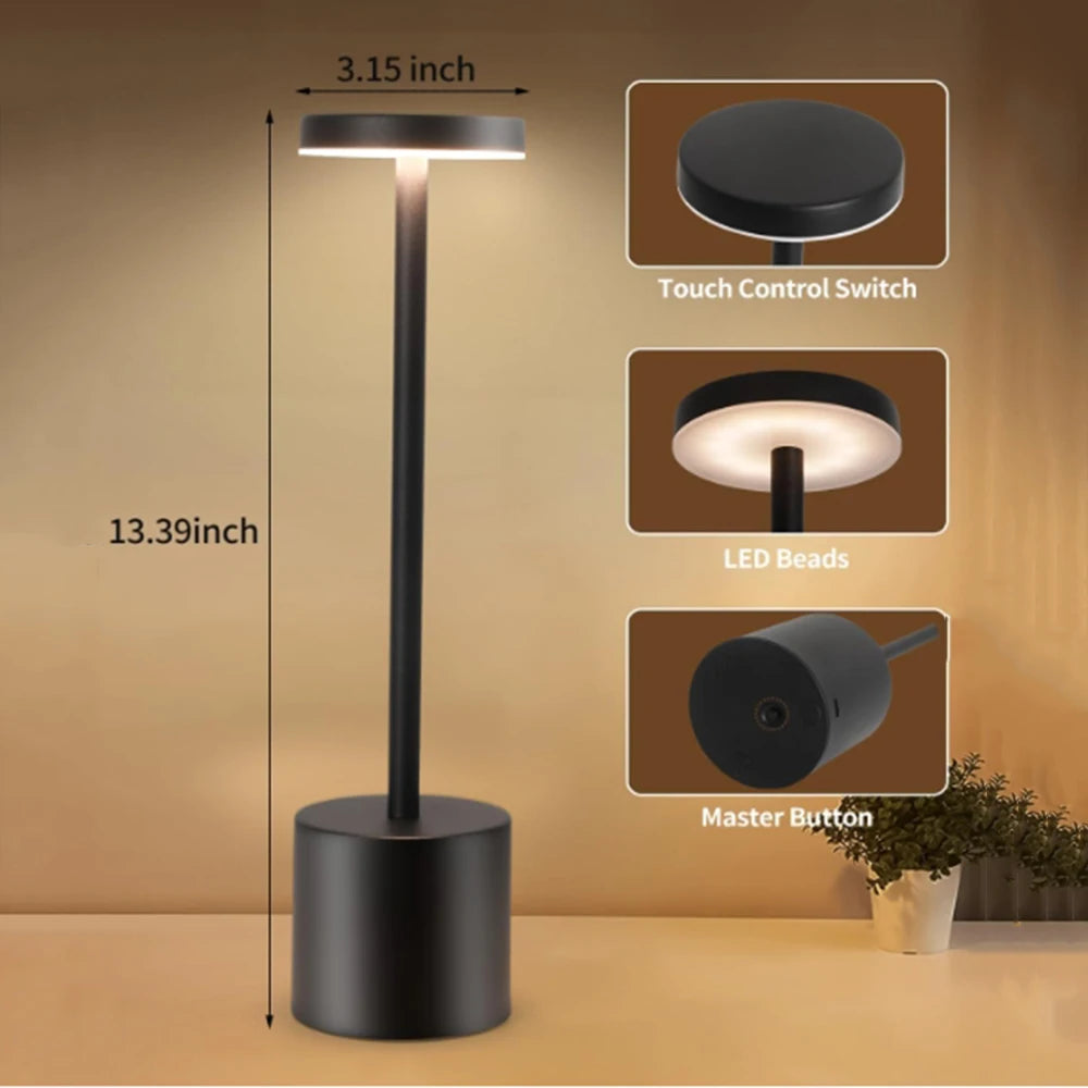 Lámparas de mesa táctiles inalámbricas LED portátiles, lámpara de escritorio recargable, luz ambiental creativa de cabecera ajustable en 3 colores para decoración de habitación