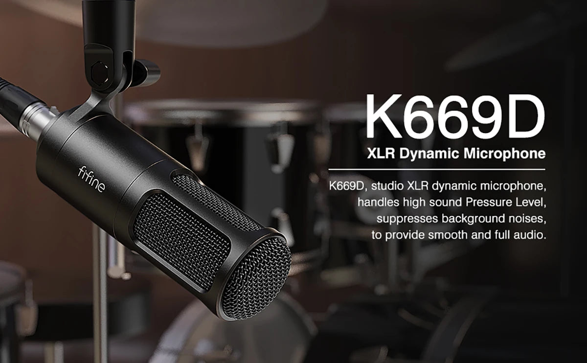 Micrófono dinámico FIFINE XLR, micrófono de Podcast Vocal con patrón cardioide, micrófono de Metal para transmisión/tubar/grabación de vídeo, K669D
