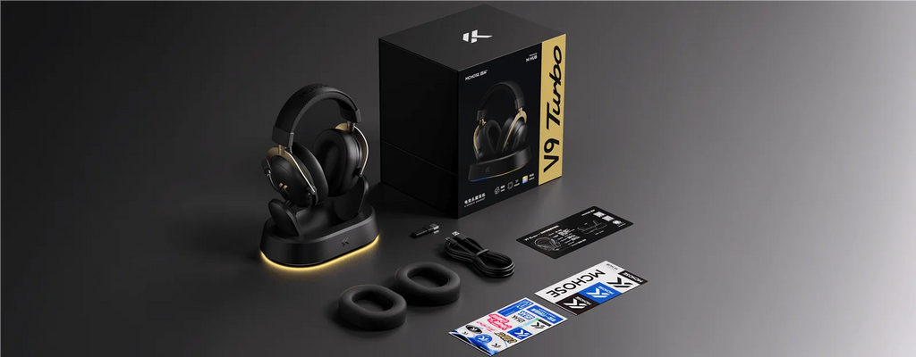 Auriculares Inalámbricos para Juegos MCHOSE V9 Turbo + con Sonido Envolvente 7.1 de 60 mm, Auriculares Profesionales para Esports con Base de Carga RGB