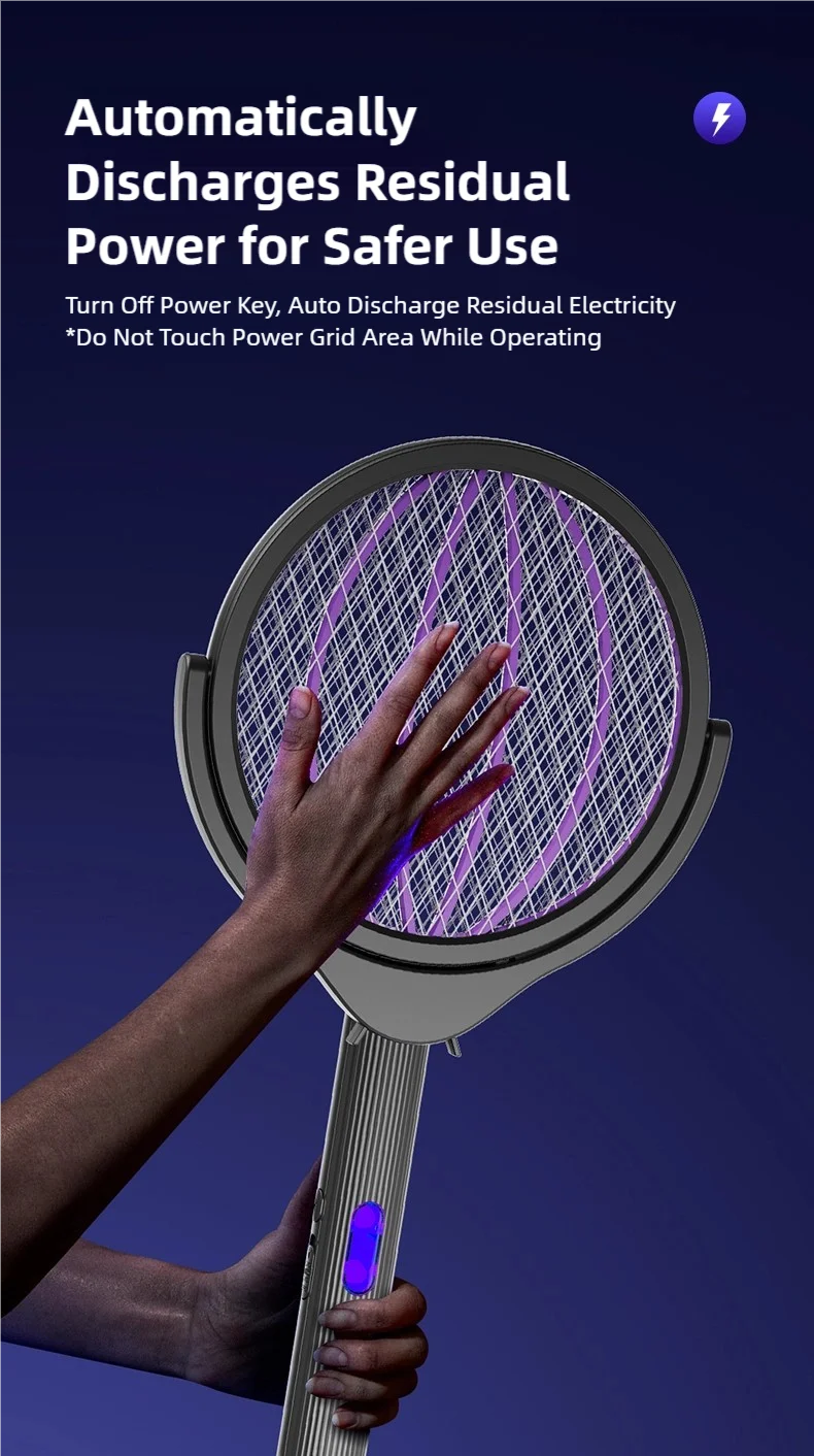 Raqueta Eléctrica Retráctil para Mosquitos TINSOL, Recargable, con Cabezal Giratorio, Mata Mosquitos de Doble Uso para Interiores y Exteriores